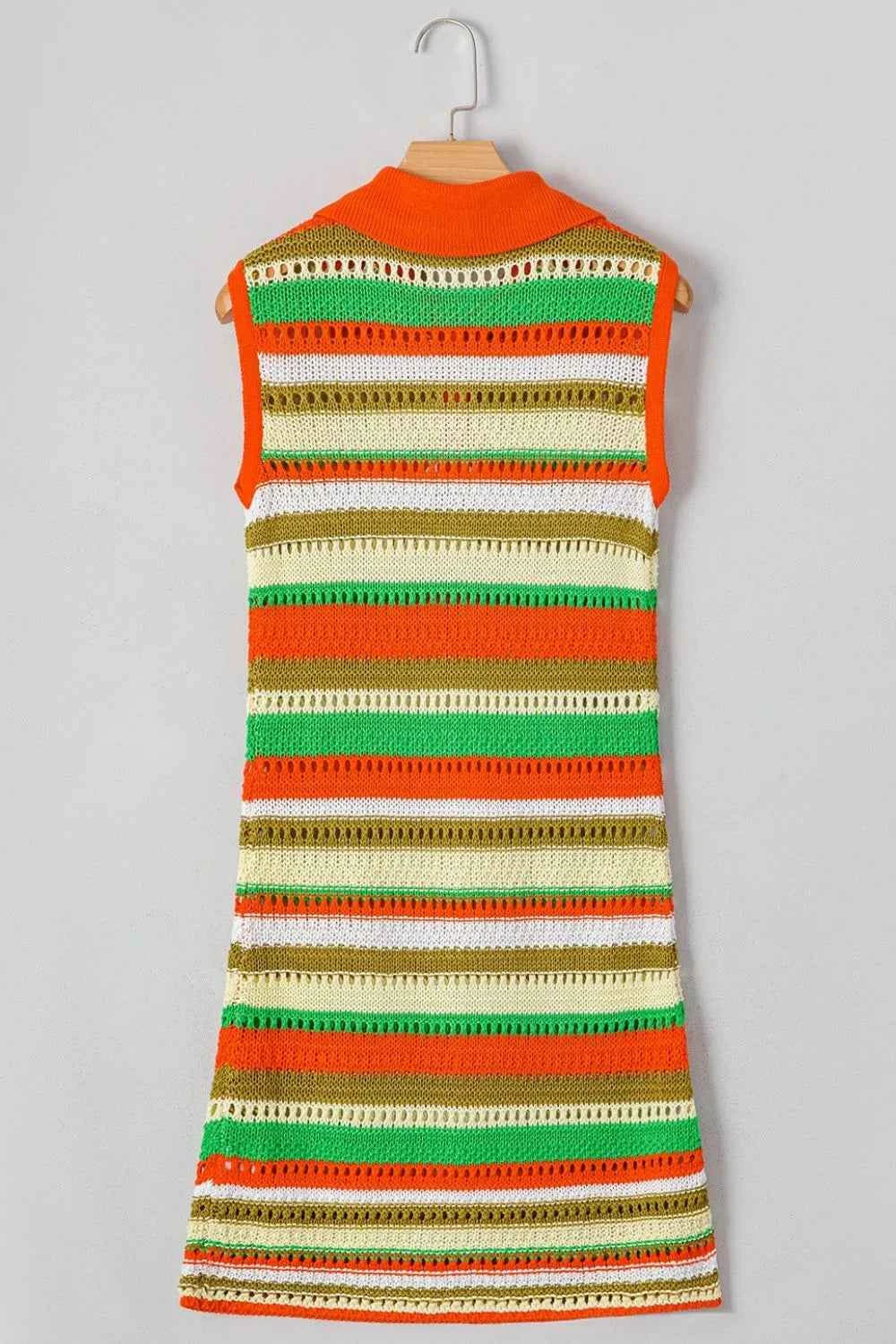 Openwork Stripe Sleeveless Sweater Dress Trendsi