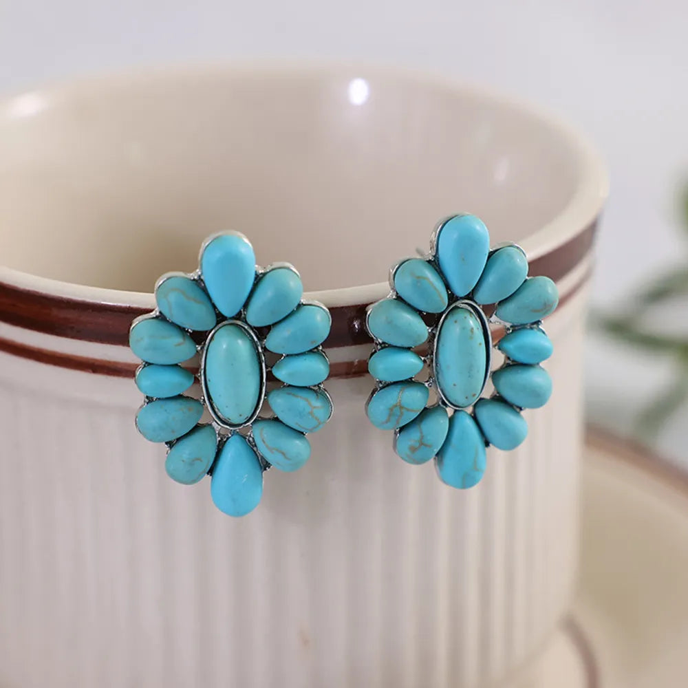 Flower Shape Artificial Turquoise Earrings Trendsi