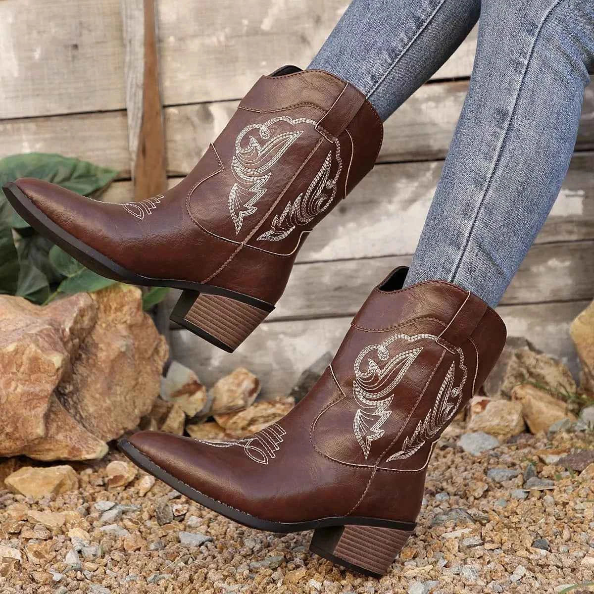 Western Cowboy Boots with Embroidered Design Trendsi