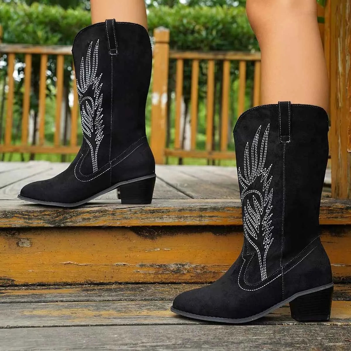 Point Toe Block Heels Boots Trendsi