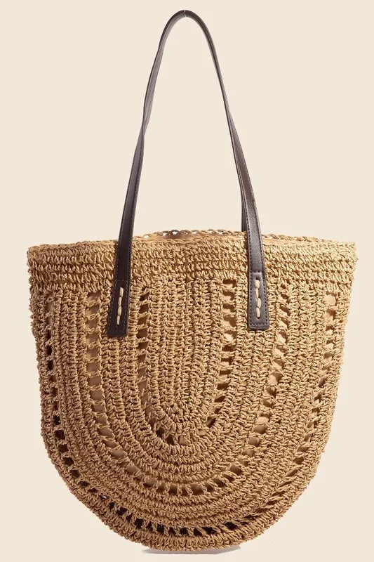 Fame Straw Braided Rounded Tote Bag KA One Size Trendsi