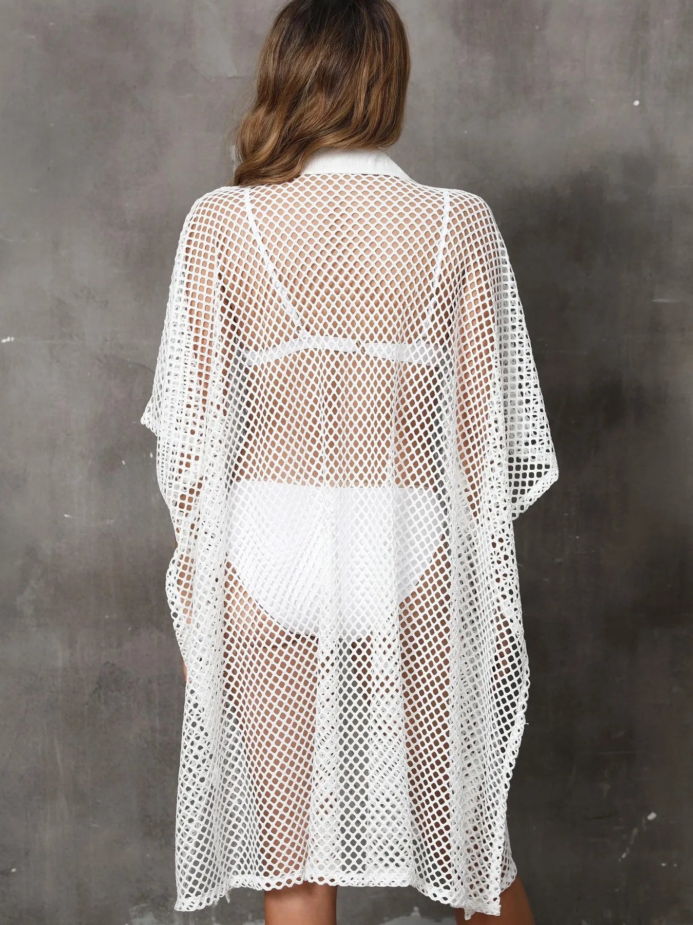 Sheer Mesh Button Up Cover Up Trendsi