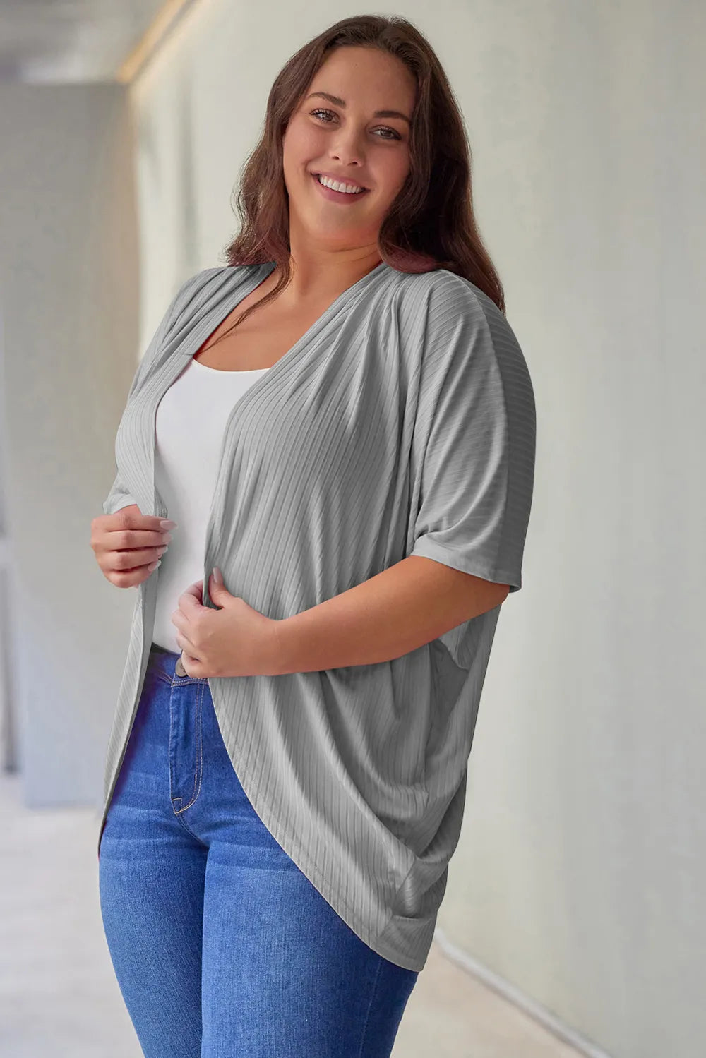 Plus Size Ribbed Cocoon Cover Up Trendsi