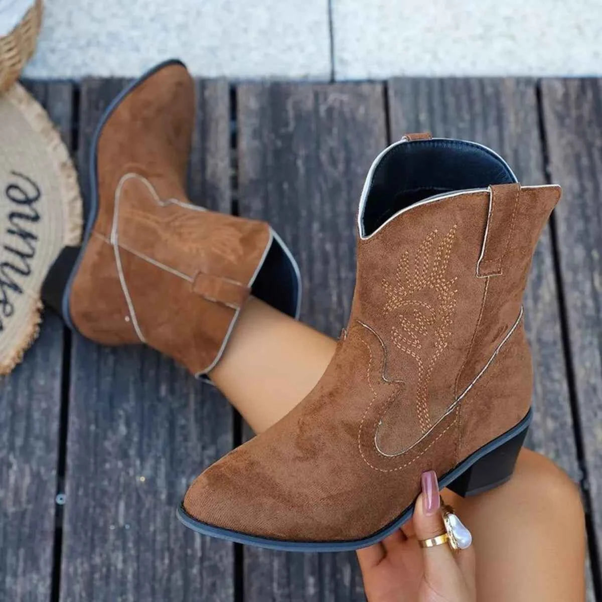 Point Toe Block Heels Boots Trendsi