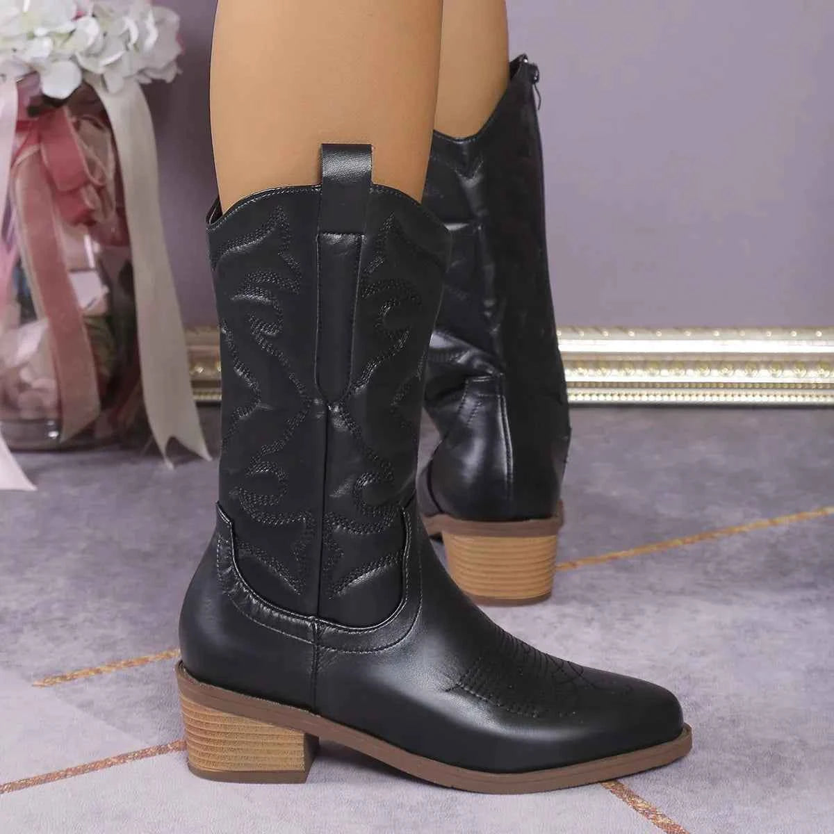 Point Toe Block Heels Boots Trendsi