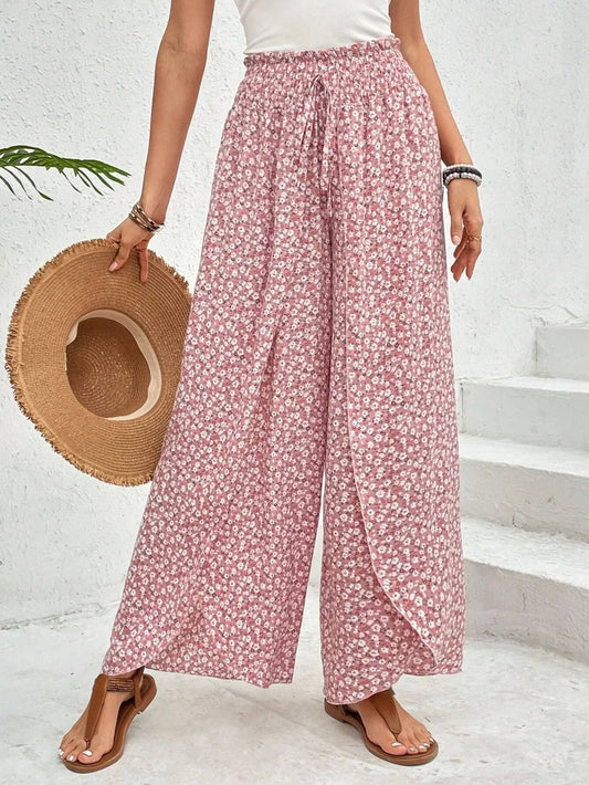 Tied Printed Wide Leg Pants Blush Pink Trendsi