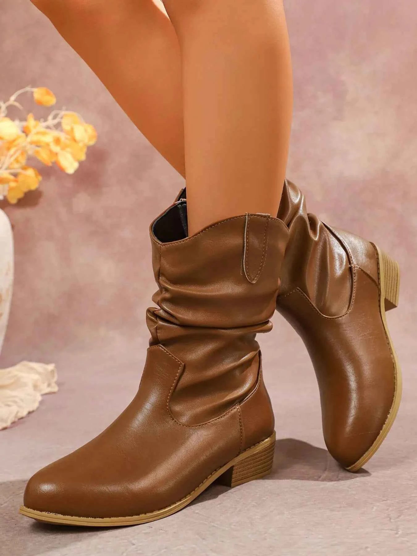Mid-Calf Western Boots with Block Heels Trendsi