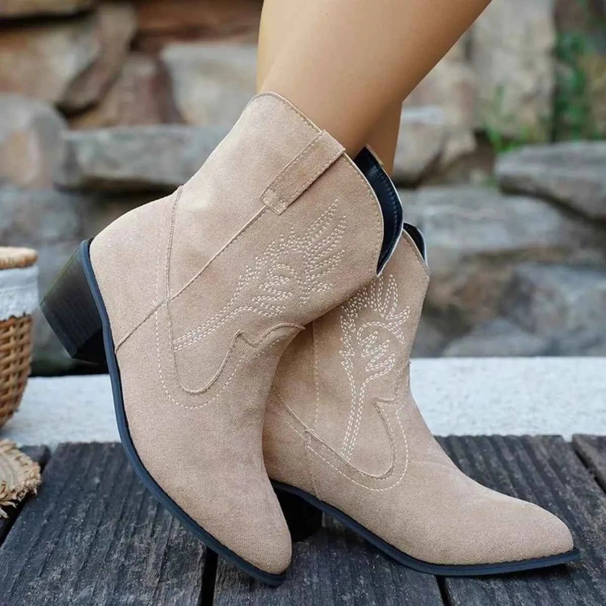Point Toe Block Heels Boots Trendsi