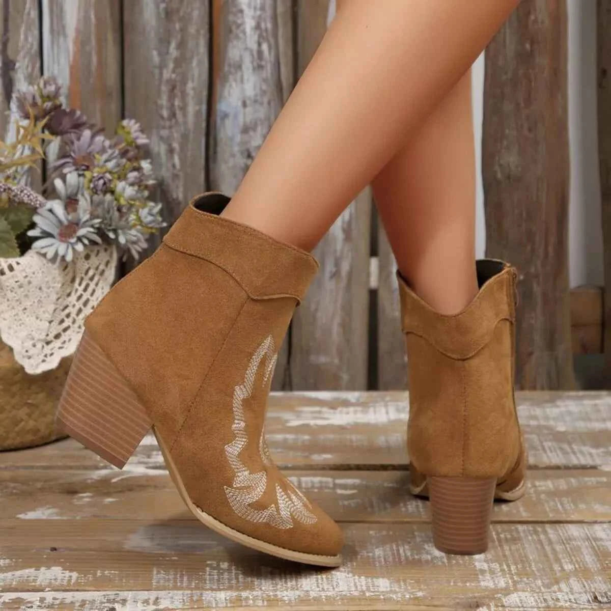 Point Toe Block Heels Boots Trendsi