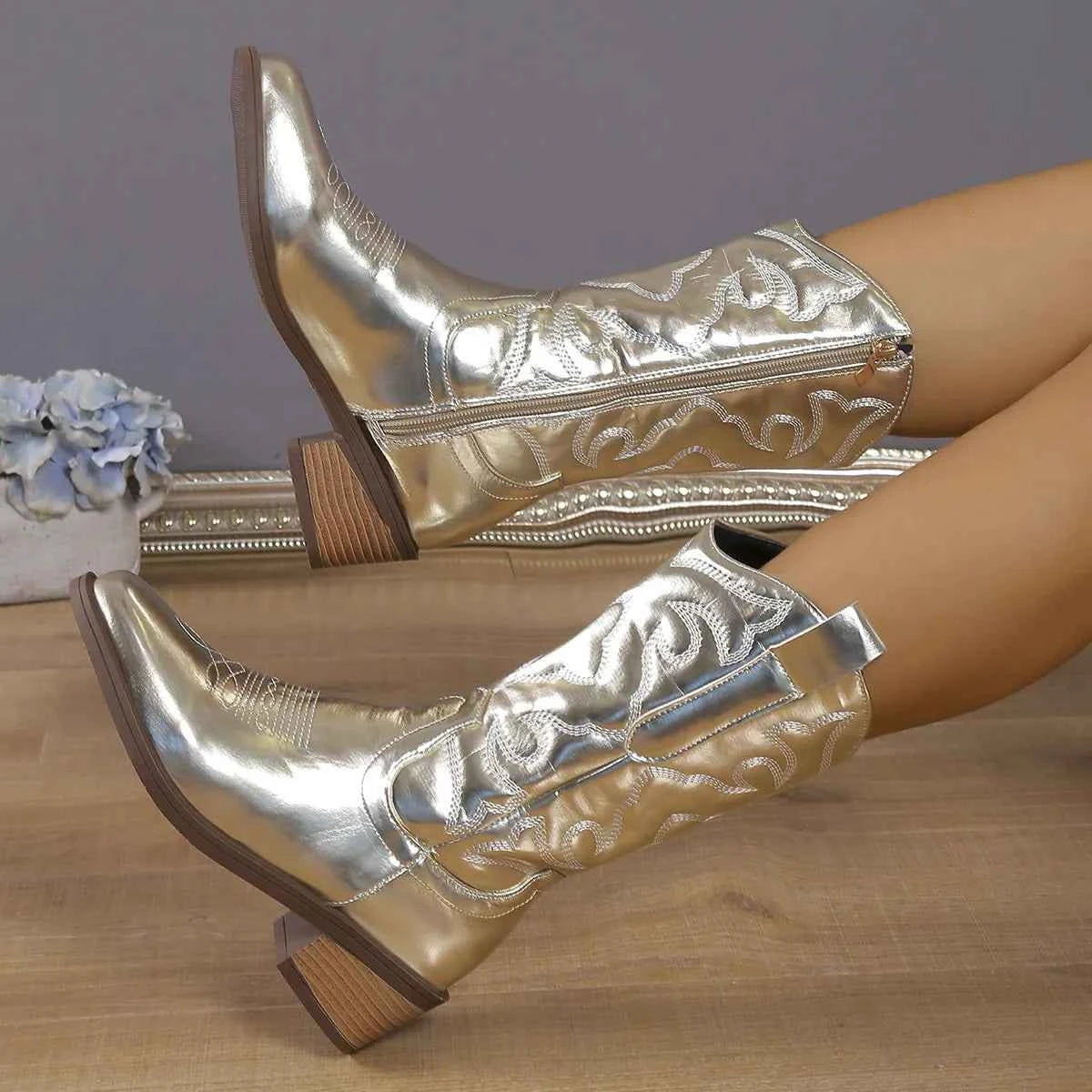 Point Toe Block Heels Boots Trendsi