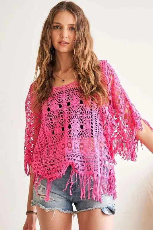 ADORA Fringe Hem Crochet Top - Bohemian Style Crochet Top with Trendy Fringe Hem Trendsi