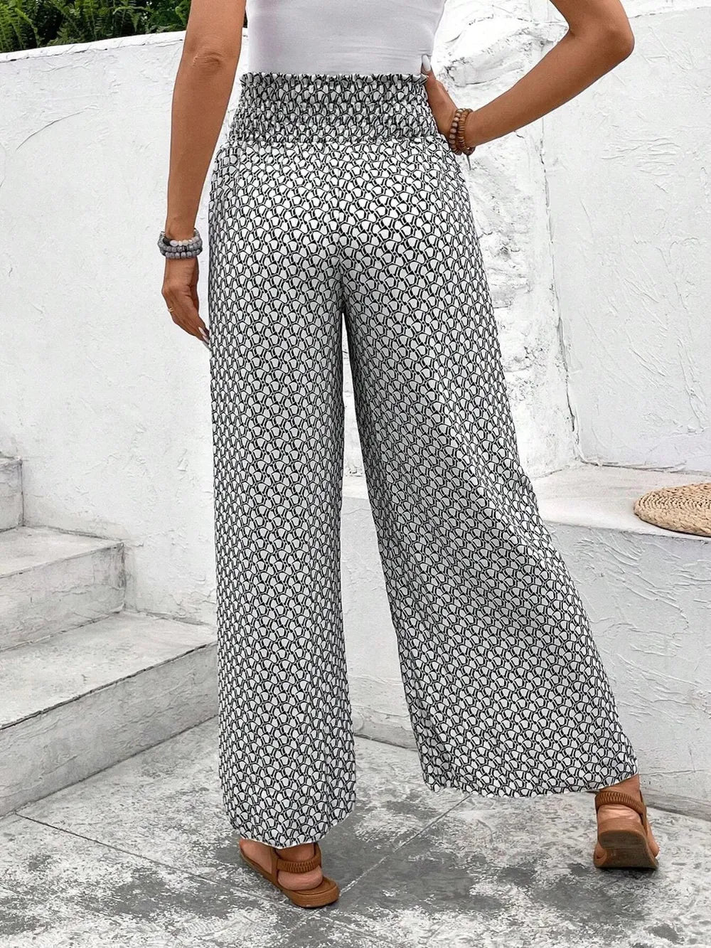 Tied Printed Wide Leg Pants Trendsi
