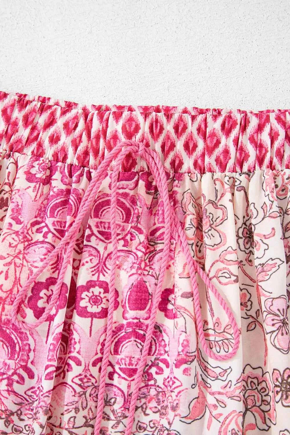 Printed Tassel Drawstring High Waist Maxi Skirt Trendsi