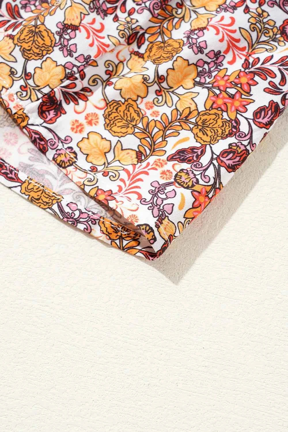 Floral Print Knot V Neck Ruffled Sleeve Blouse Trendsi