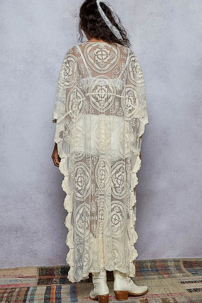 POL Lace Embroidered Beach Cover Up Kaftan Trendsi