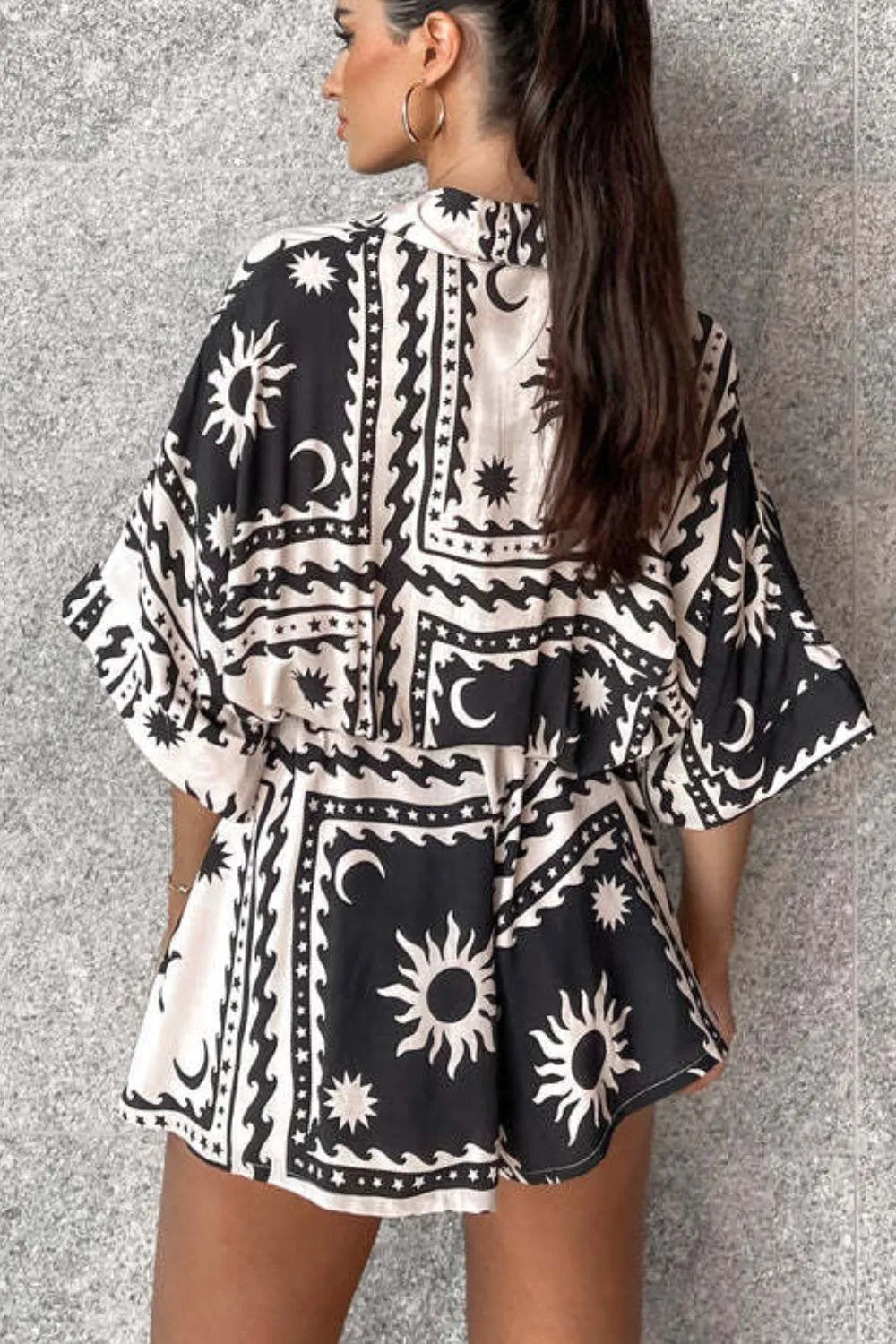 Printed Tie Waist Romper Trendsi