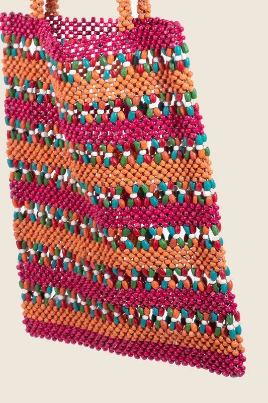 Fame Contrast Wooden Beaded Tote Bag Trendsi