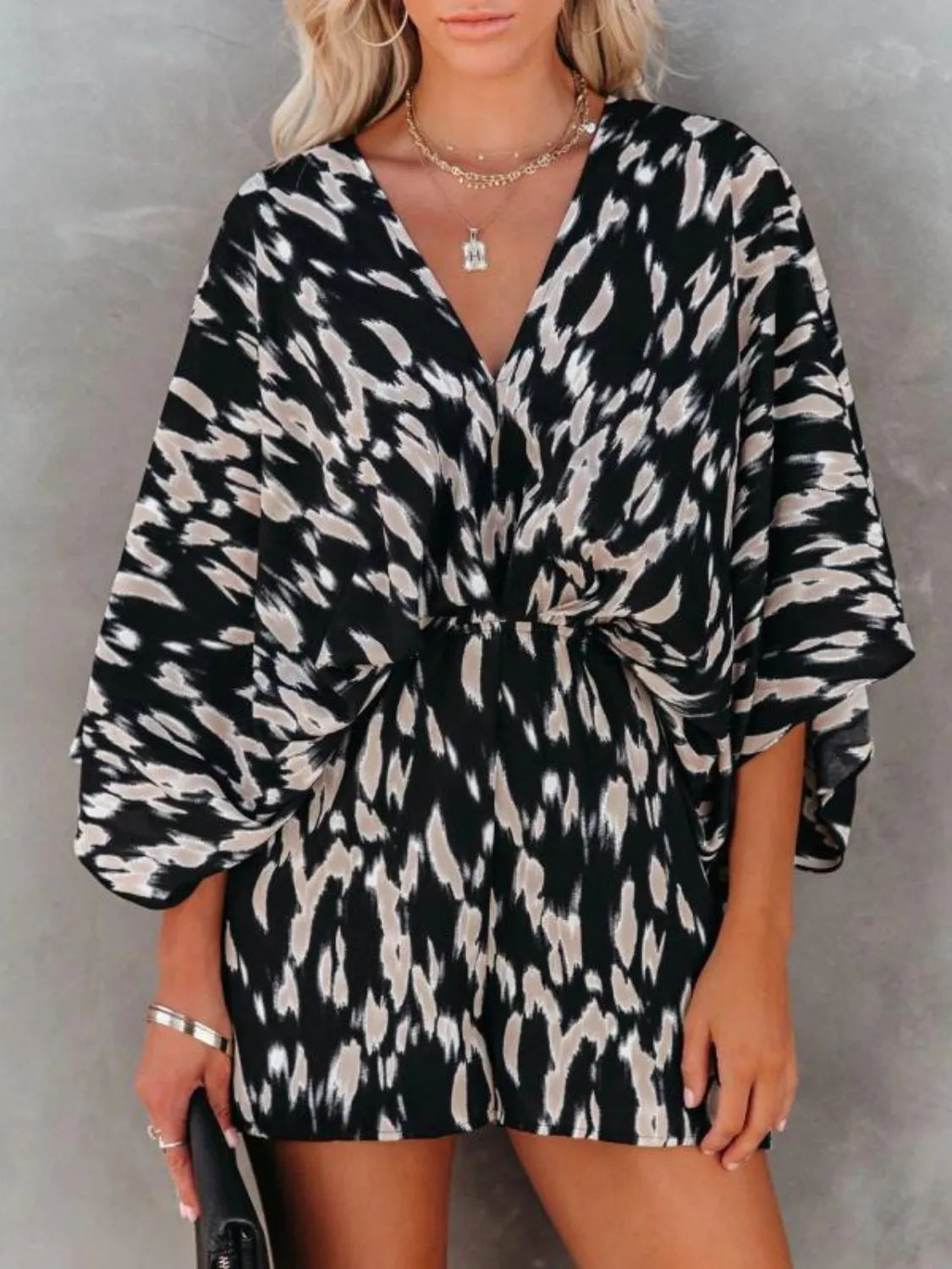 Oversized Tied Back Printed Romper Leopard Trendsi