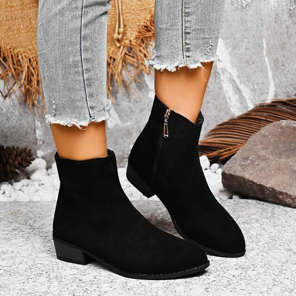 Block Heels Chelsea Boots Black Trendsi