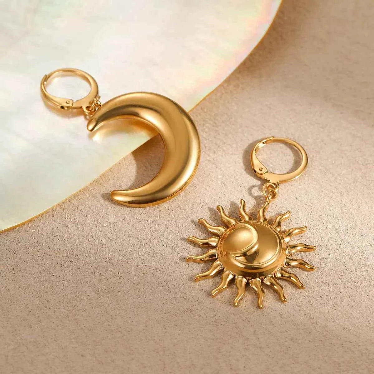 18K Gold-Plated Asymmetrical Sun & Moon Earrings Trendsi