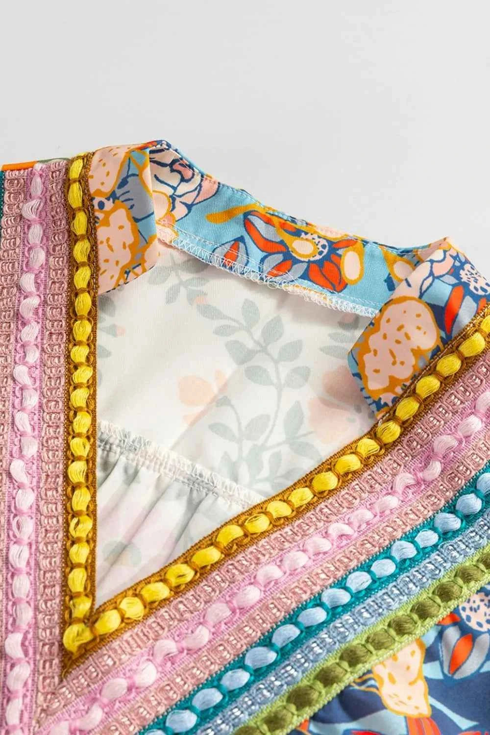 Multicolour Crochet V Neck Half Sleeve Boho Floral Blouse Trendsi