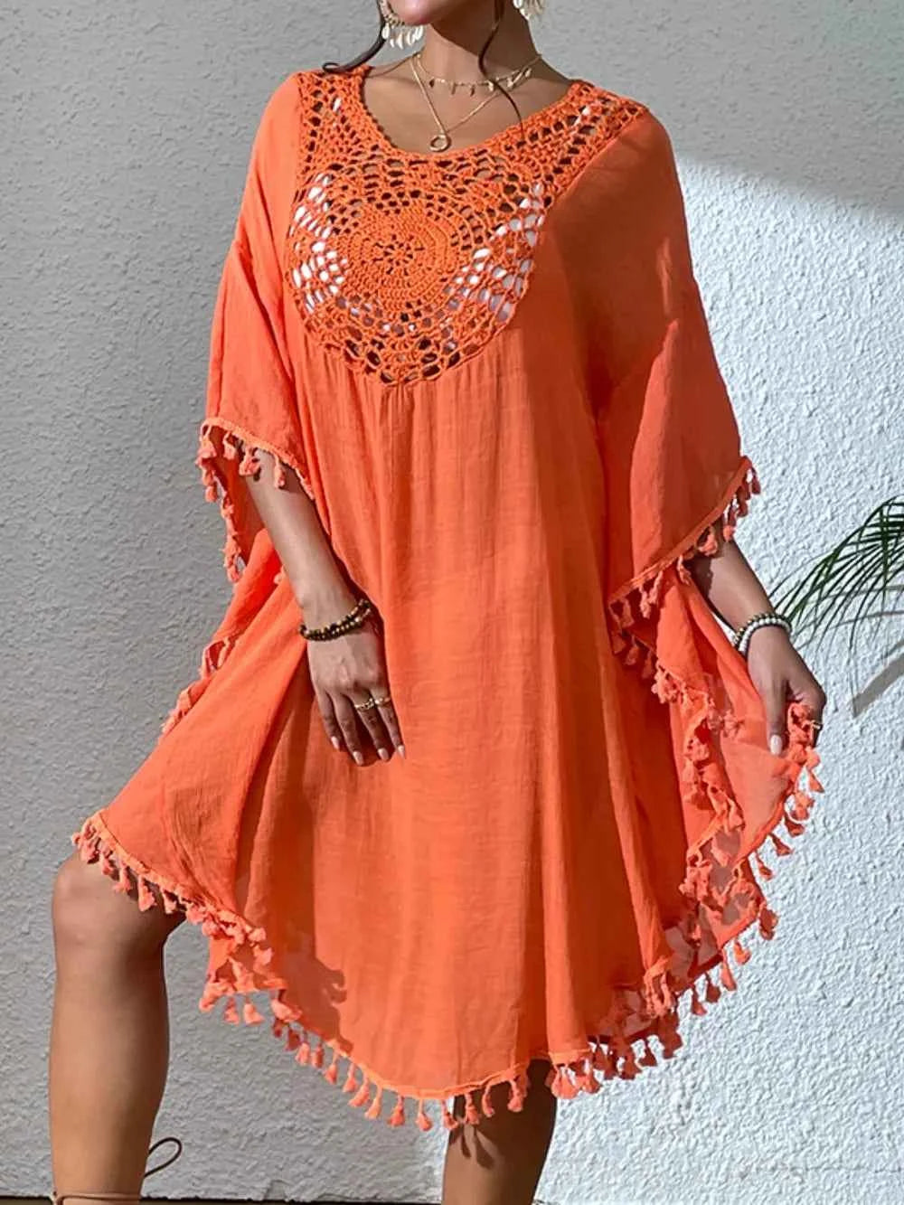 Tassel Cutout Scoop Neck Cover-Up Dress Trendsi