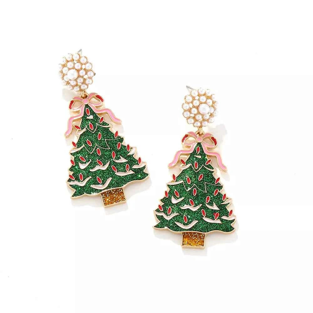 Christmas Tree Dangle Earrings with Pearl Trendsi