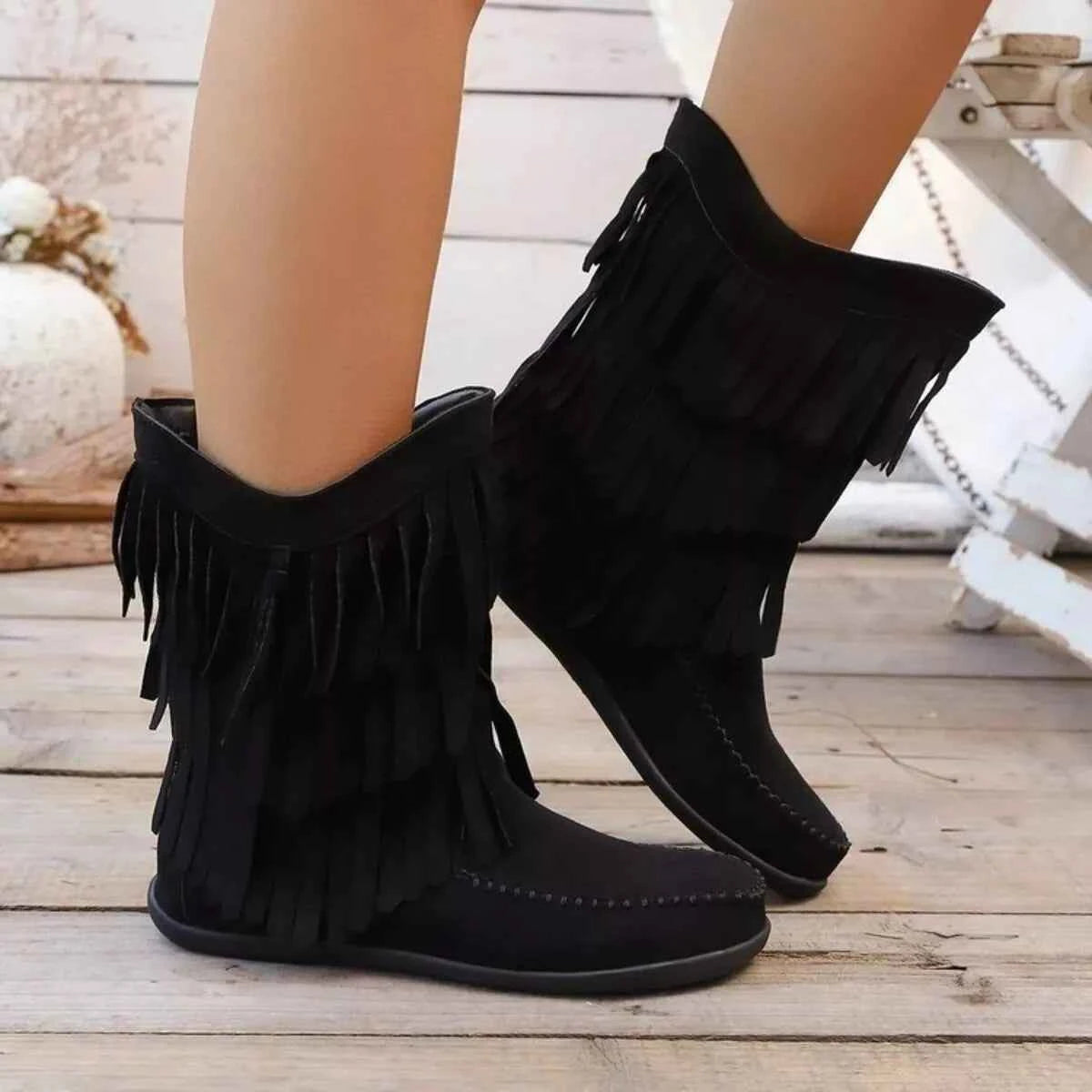 Fringe Round Toe Boots Trendsi