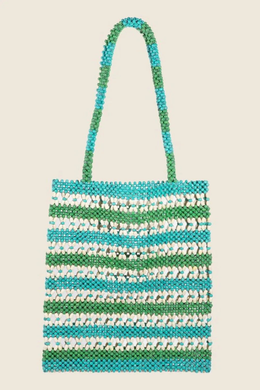 Fame Contrast Wooden Beaded Tote Bag Turquoise One Size Trendsi