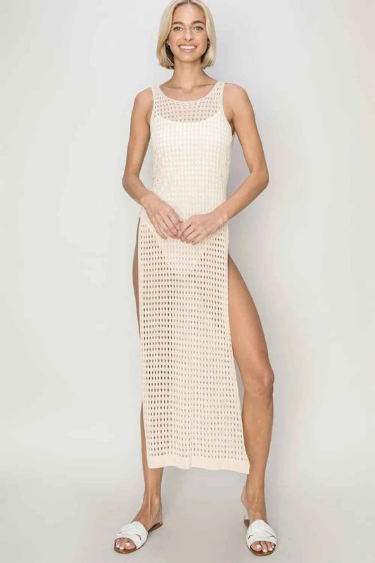 HYFVE Crochet Backless Cover Up Dress Beige Trendsi