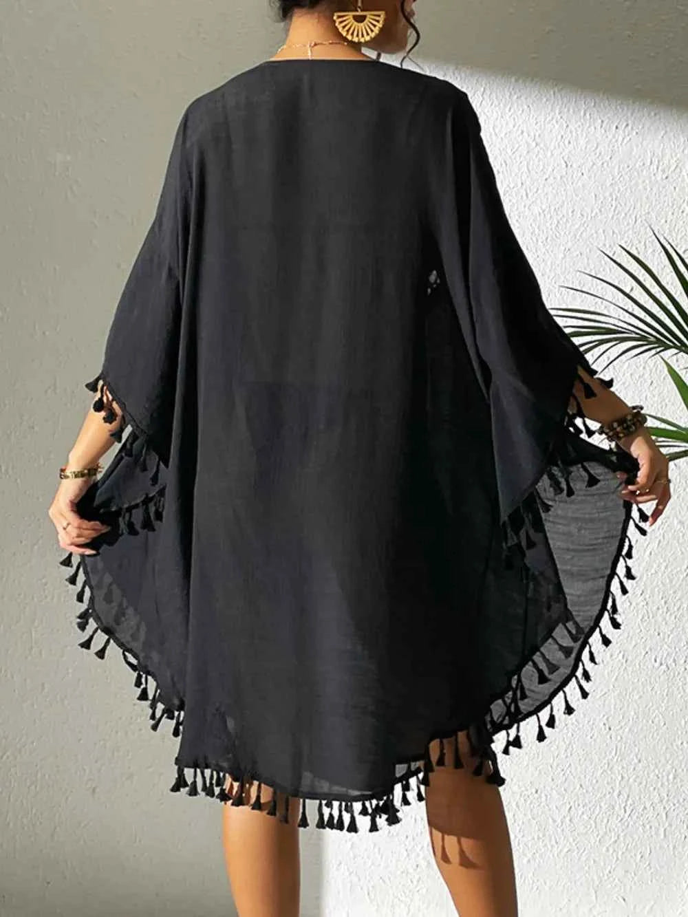 Tassel Cutout Scoop Neck Cover-Up Dress Trendsi