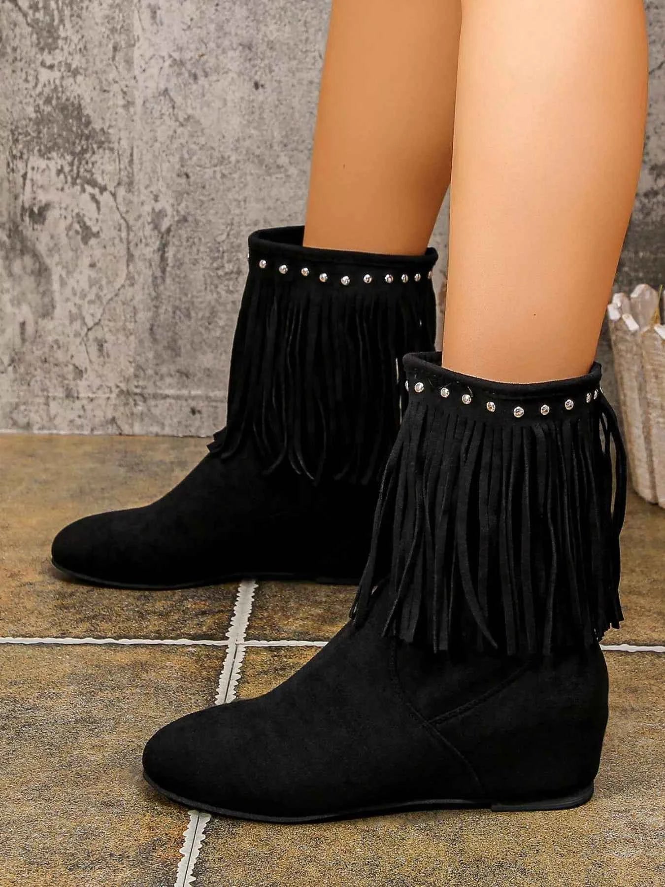 Fringe Boots with Studded Details Trendsi
