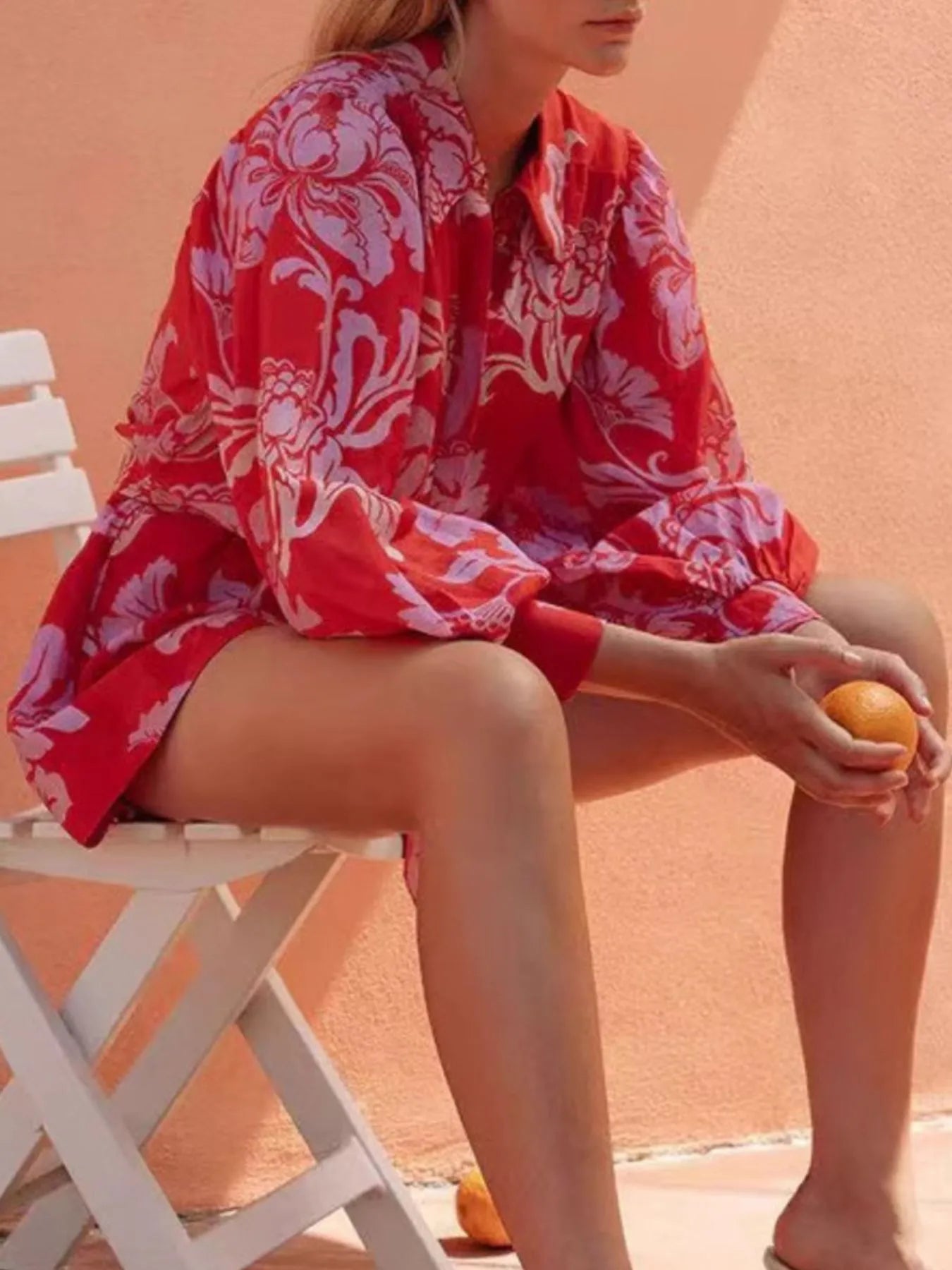 Printed Long Sleeve Belted Romper Trendsi