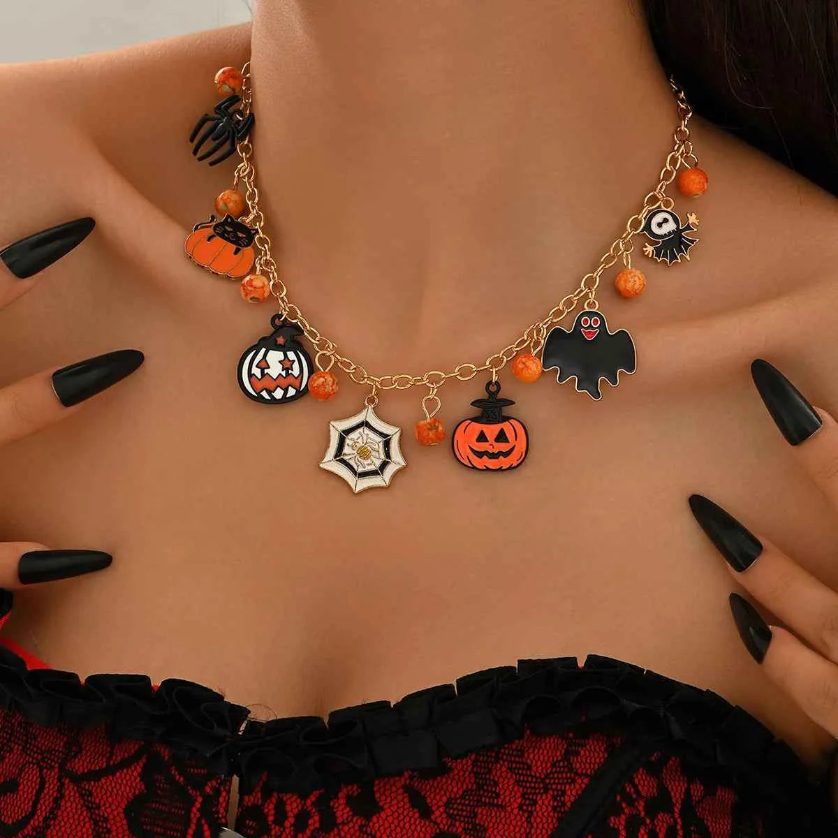 18K Gold-Plated Halloween Charm Necklace - Spooky Elegant Jewelry Trendsi
