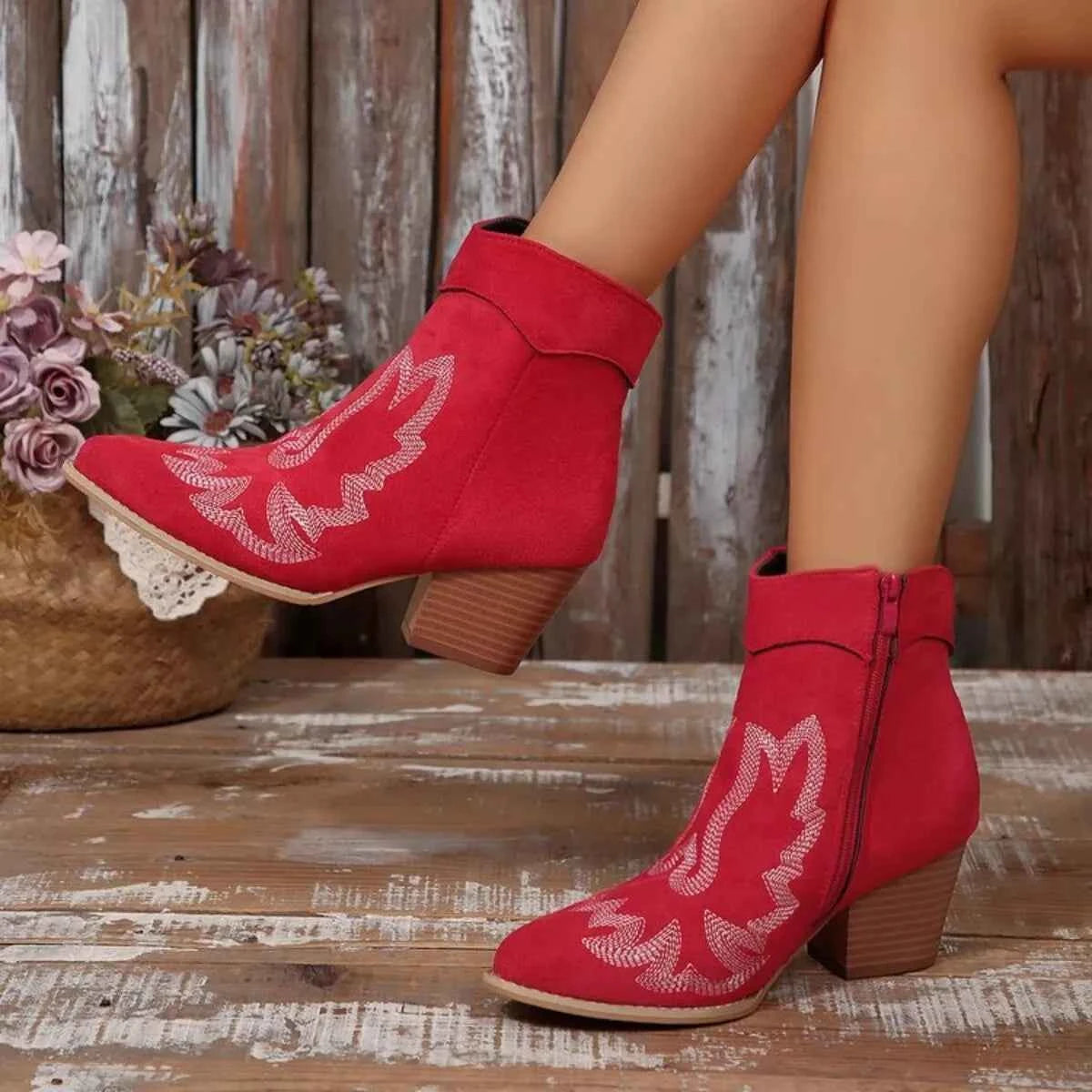 Point Toe Block Heels Boots Trendsi