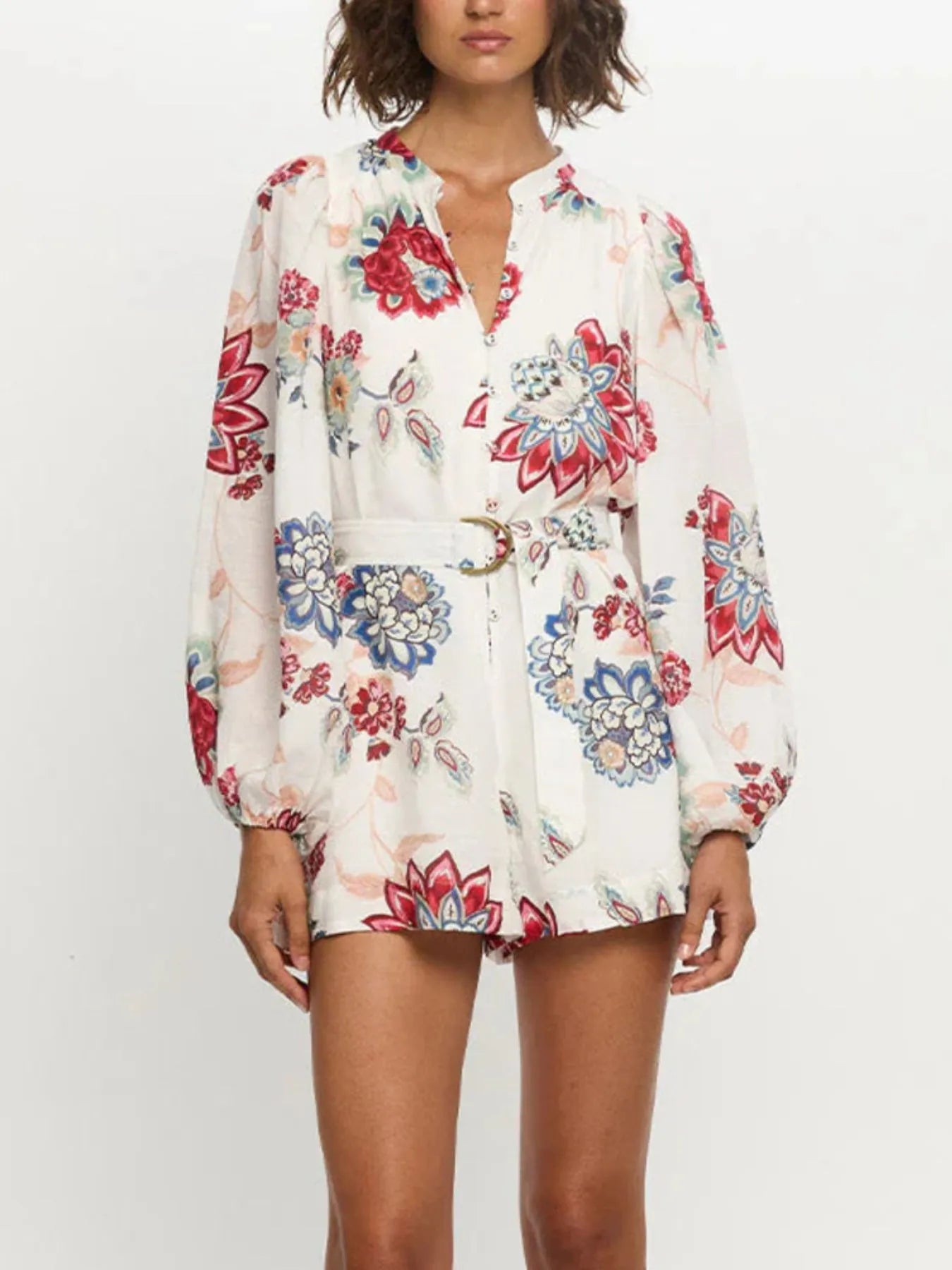 Floral Print Long Sleeve Romper Trendsi