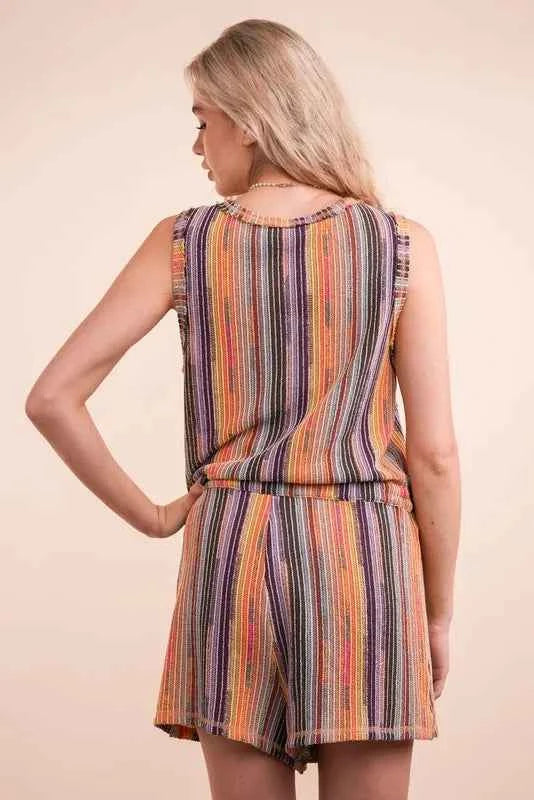 VERY J Crochet Multi Color Striped Casual Summer Romper Trendsi