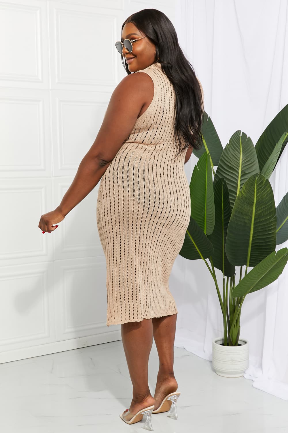 Openwork Johnny Collar Cover Up Dress Trendsi