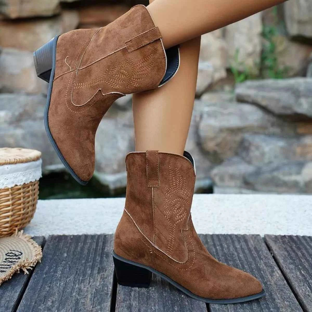 Point Toe Block Heels Boots Trendsi