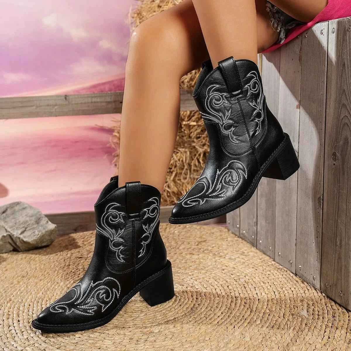 Point Toe Block Heels Boots Trendsi