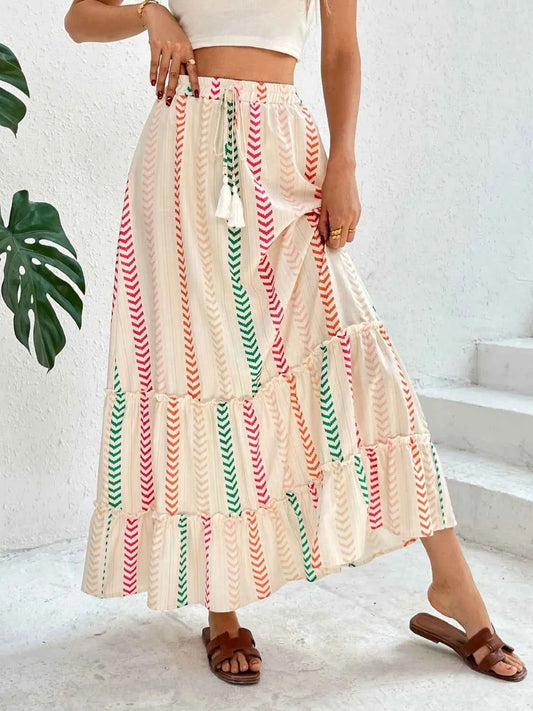 Frill Printed Maxi Skirt Multicolor Trendsi