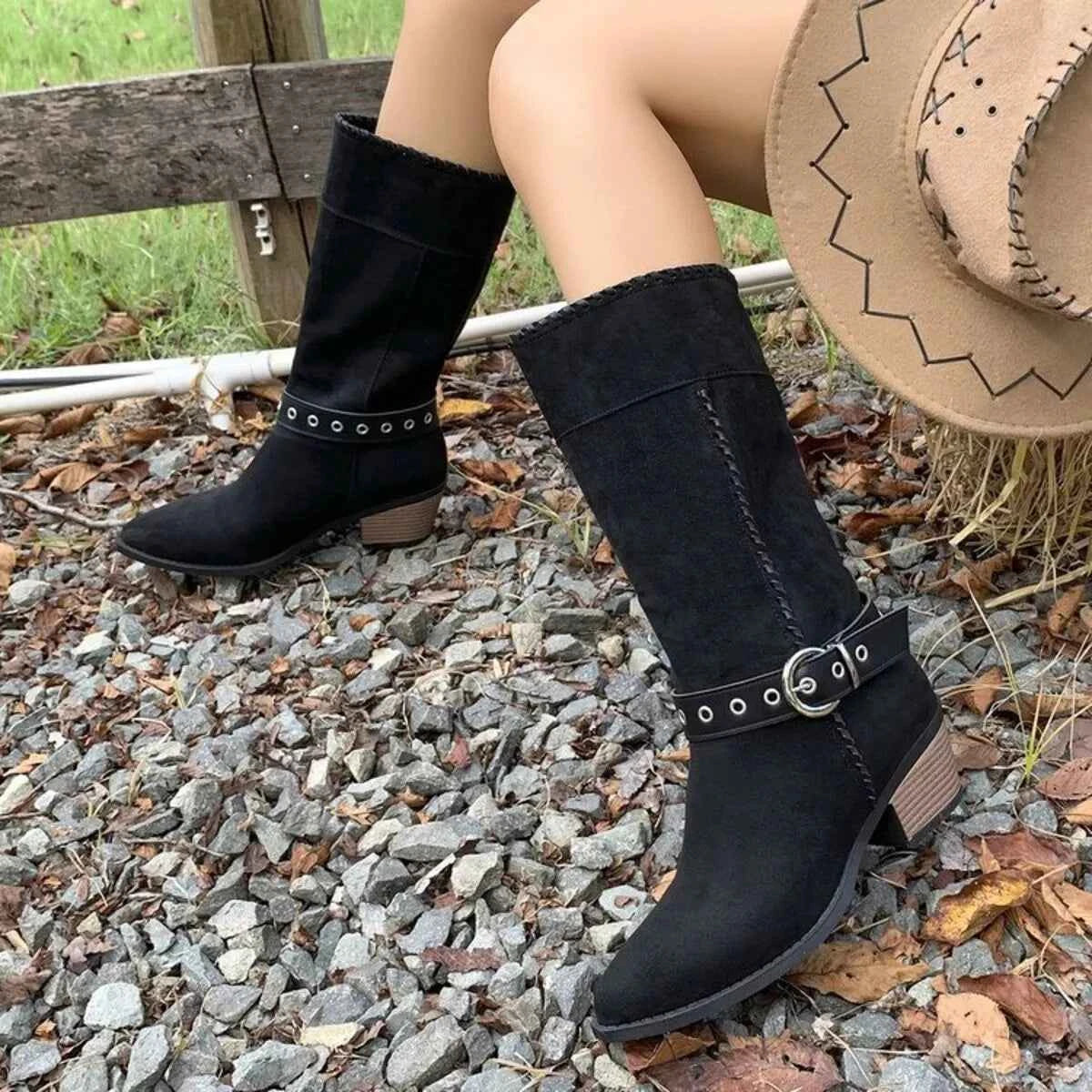 Point Toe Block Heels Boots Trendsi