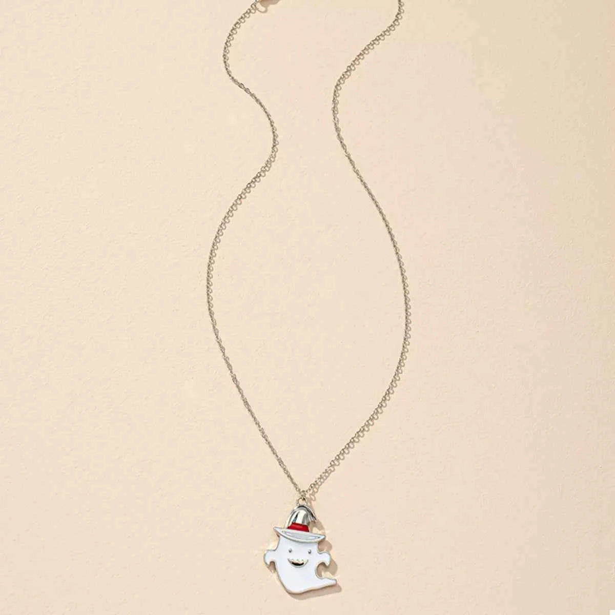 Halloween Cute Ghost Pendant Necklace - Silver Plated Charm Jewelry Trendsi