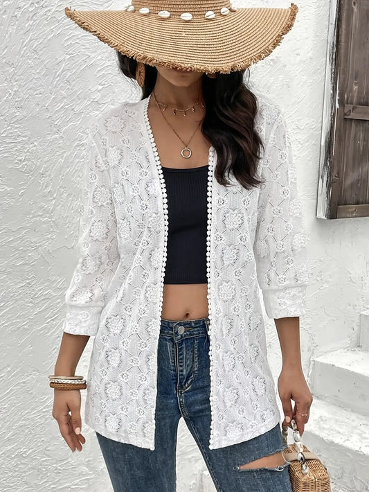 Lace Open Front Cover Up White Trendsi