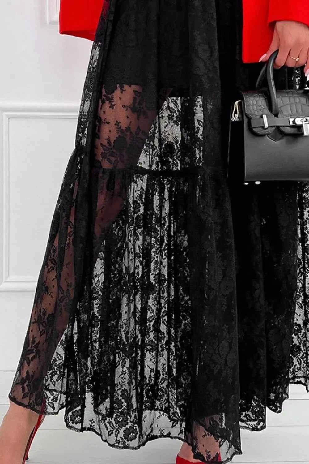 Lace Elastic Waist Maxi Skirt Trendsi