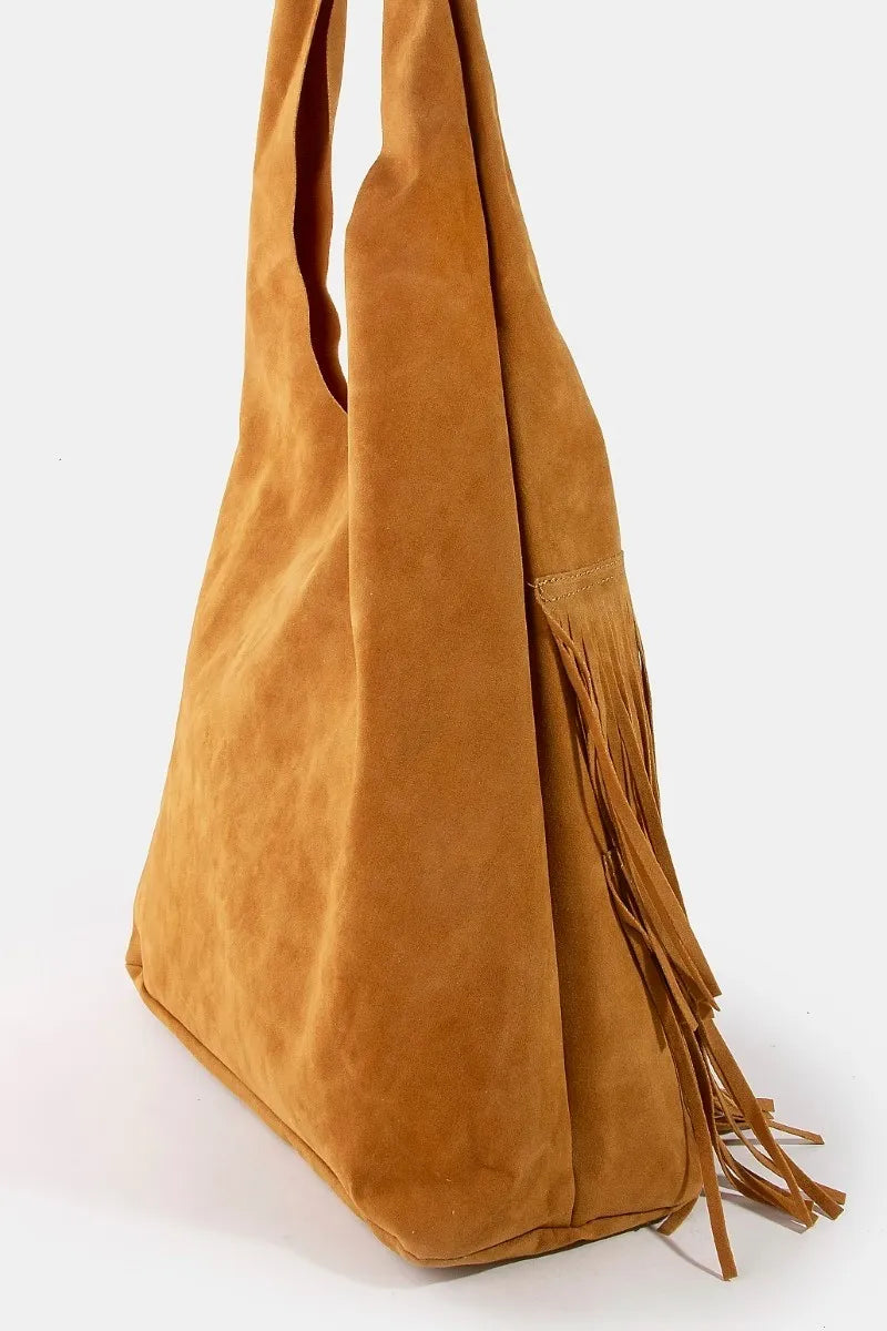 Fame Layered Fringe Detail Suede Hobo Bag Trendsi