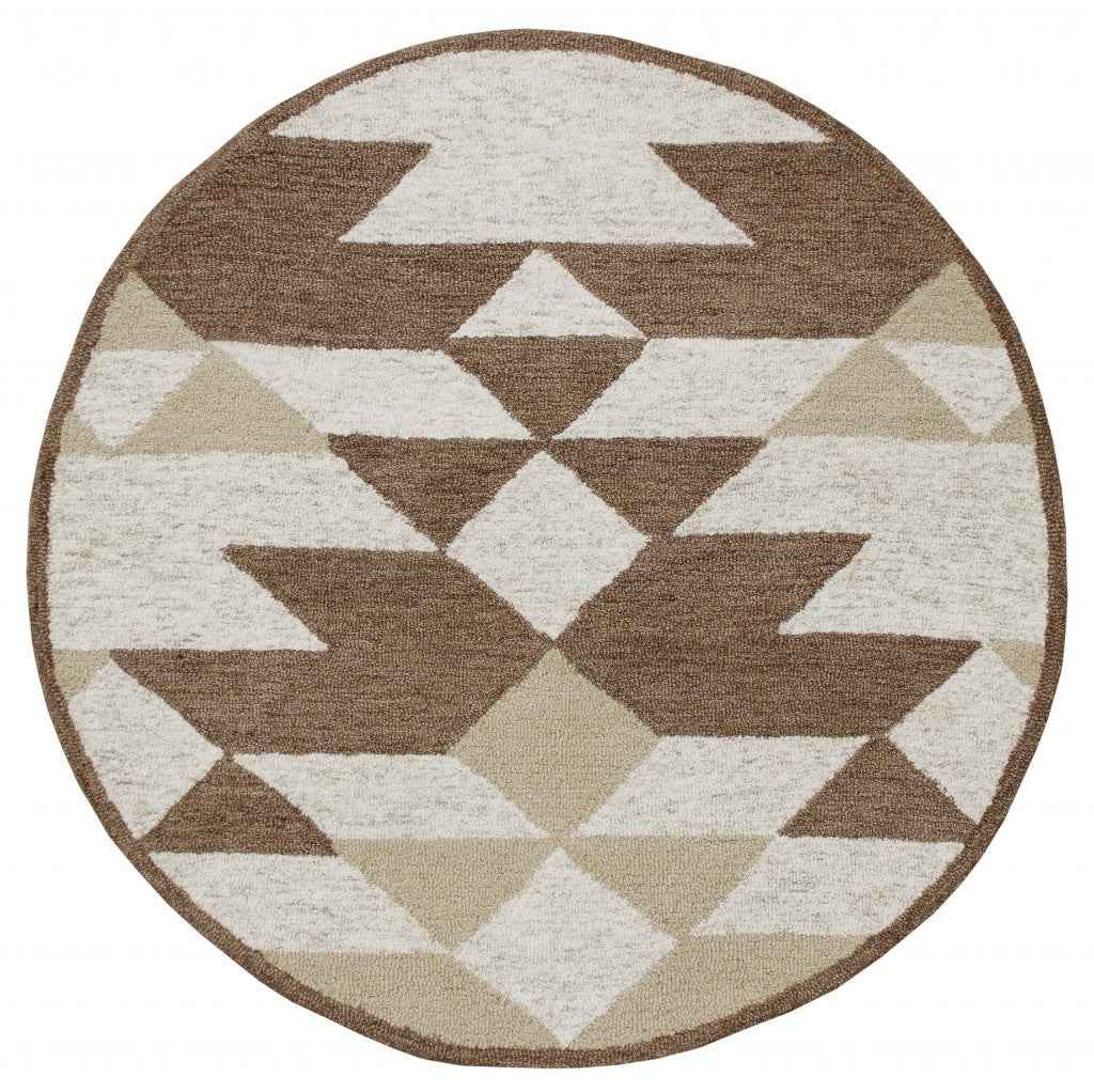 4' Round Brown Bohemian Geometric Area Rug Homeroots