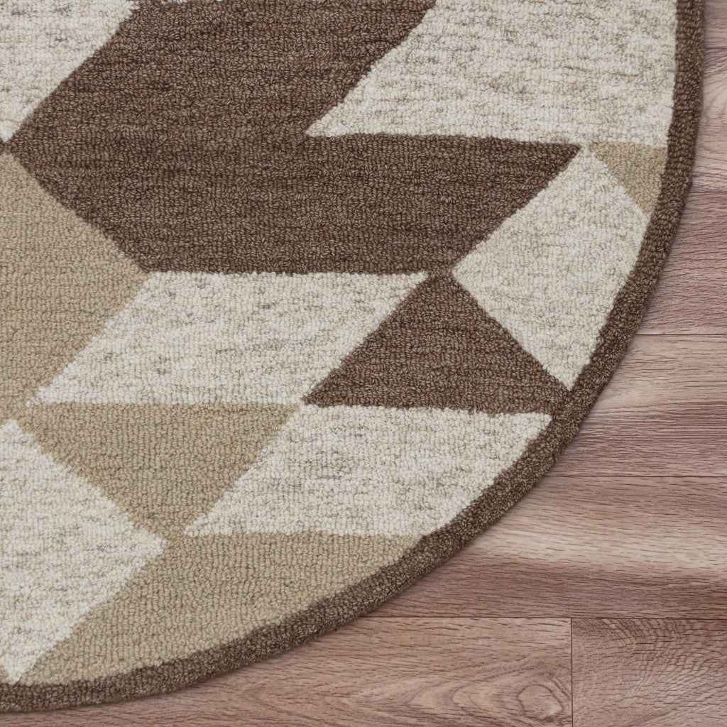 4' Round Brown Bohemian Geometric Area Rug Homeroots