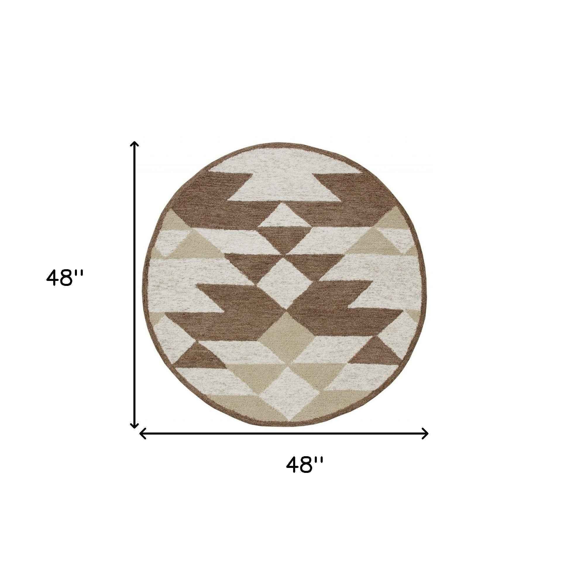 4' Round Brown Bohemian Geometric Area Rug Homeroots