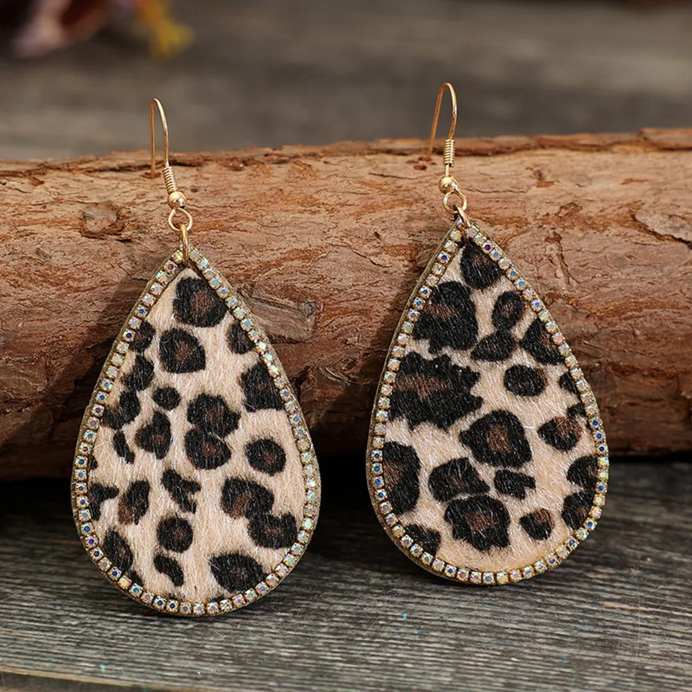 Zircon PU Leopard Teardrop Earrings Trendsi
